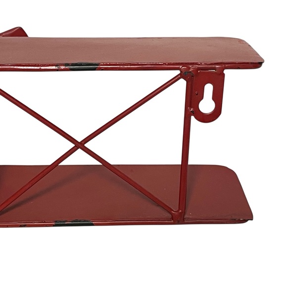 Vintage Style Red Metal Biplane Wall Decor 16” Wing Span Distressed Med. Weight - Picture 11 of 16